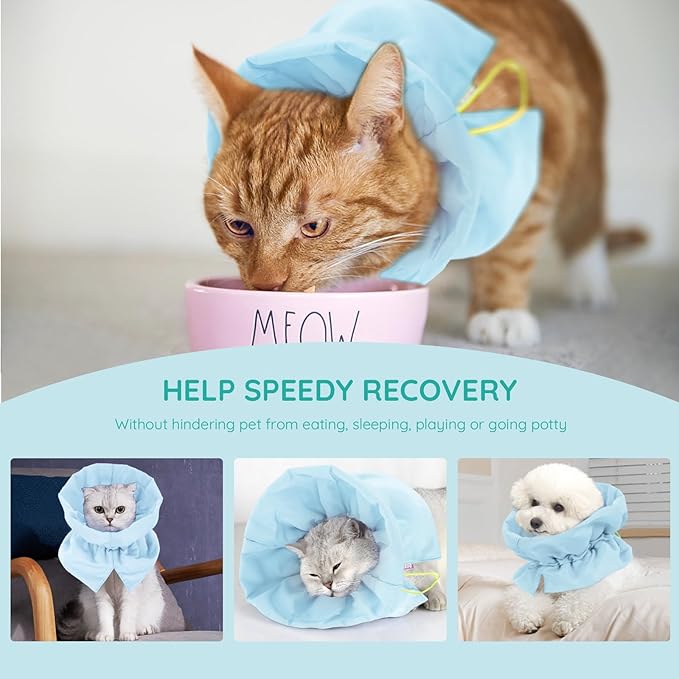 Cat Recovery Collar, Soft Adjustable Cat Cone Alternative, Lightweight Waterproof Fasteners Collars for Cats Kittens Puppies, After Surgery Stop Licking and Daily Use (Gray Blue, (Neck5.5-9.8"))