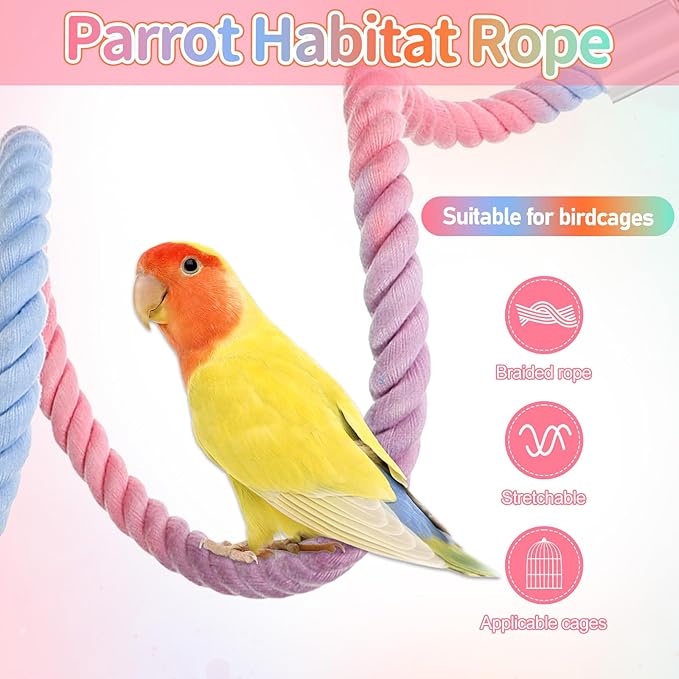 4 Packs Gradient Bendable Bird Rope Perches, Parrot Bird Perch Rope Stand for Cage Climbing Rope Toys Cotton Swing Climbing Rope Standing Bungee Toy for Parakeet Lovebirds Cockatiels Budgies