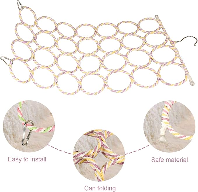 2 Packs Parrot Swing Hanging Toys, Bird Climbing Rope Net Ladders Small Medium Pet Activity Toy Suitable for Parakeet,Cockatiel,Cockatoo,Conure,Mini Macaw（Random Color ） (Style-1)