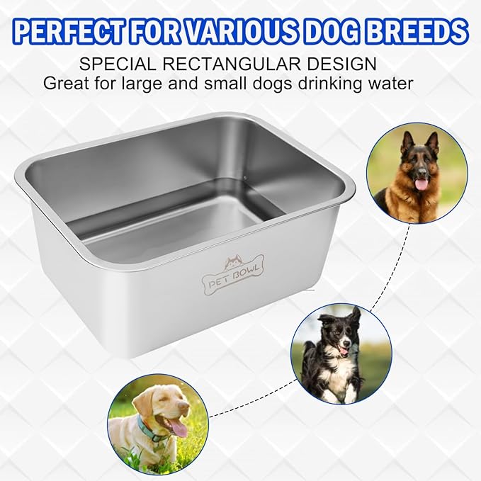 Water Bowls for Large Dogs, 3 Gallons Durable Stainless Steel Dog Bowls - Big Capacity Water and Food Bowl for Indoor Outdoor, Easy to Clean