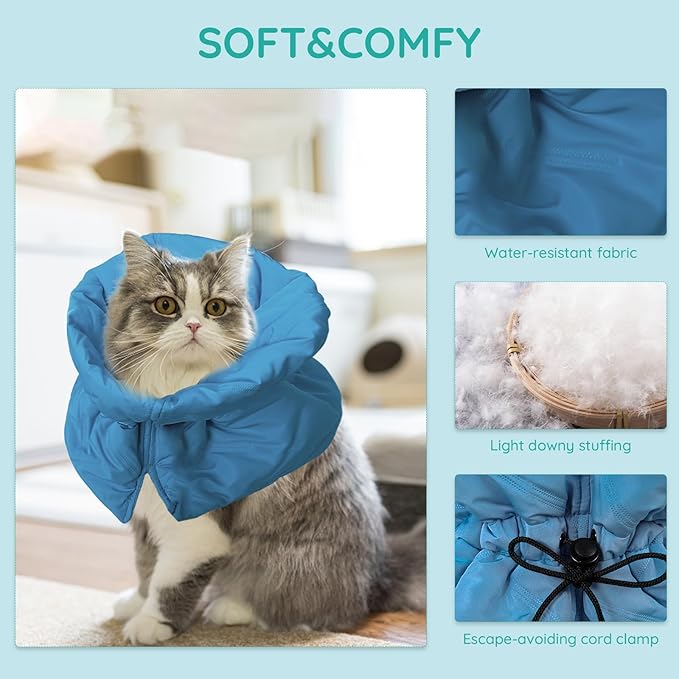 Cat Recovery Collar, Soft Adjustable Cat Cone Alternative, Lightweight Waterproof Fasteners Collars for Cats Kittens Puppies, After Surgery Stop Licking and Daily Use (Lake Blue, M(Neck7.9-13.8"))