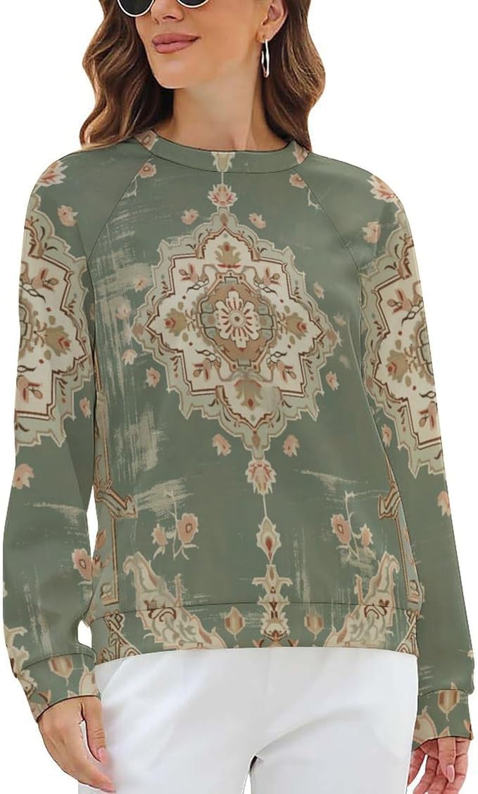 Womens Long Sleeve Tops Y2k Japanese Art Print Sweatshirts Fall Pullover for Women Crewneck Vintage Shirts Boho Tops