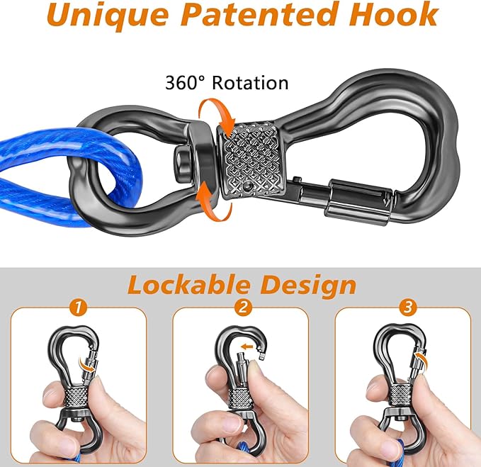 XiaZ 30ft Tie Out Cable for Dogs, Dog Leads for Yard Chew Proof, Heavy Duty Pet Tie Out Cable for Large Dogs Up to 250lbs,Durable Dog Runner Tether Line for Outdoor,Yard