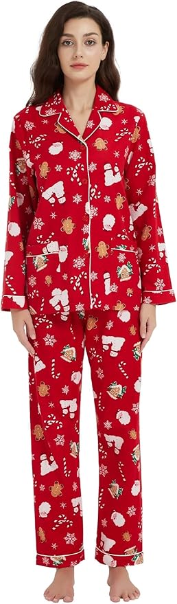 GLOBAL Flannel Pajamas for Women 2-Piece Comfy and Cozy Flannel Pj Set Cotton Loungwear