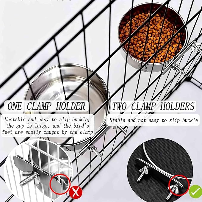 3 Pcs Stainless Steel Bird Food Water Bowls, Parrot Feeding Dish Cups with Clamp Holder Bird Ball Toys for Chinchilla, Cockatiel, Conure, Budgies, Parakeet, Lovebirds, Small Animals (Small)