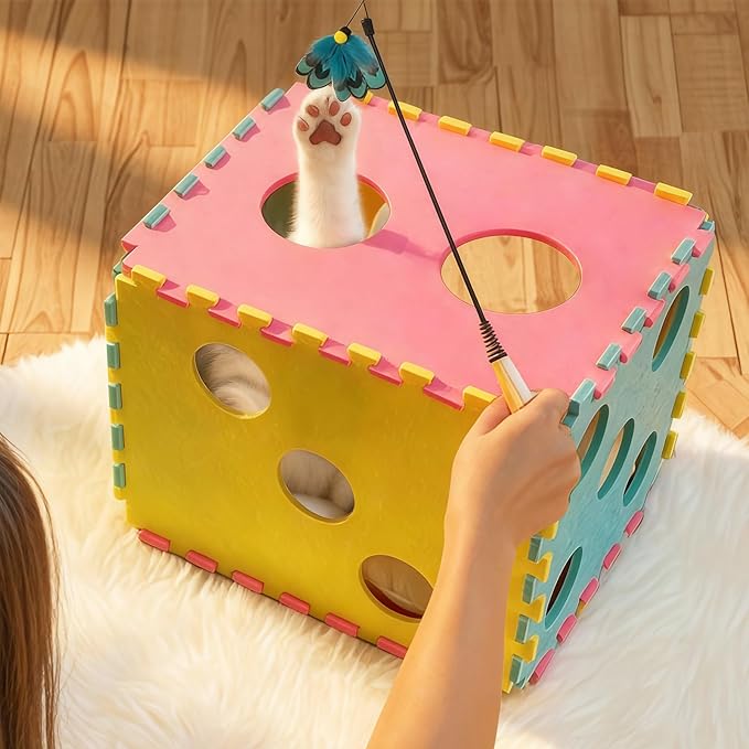Cat Houses with 40 Cat Toys for Indoor Cats, Cute Cat Bed Cave for Multiple Large Cats, Kitten Toys for Indoor Kittens, 17 Inches