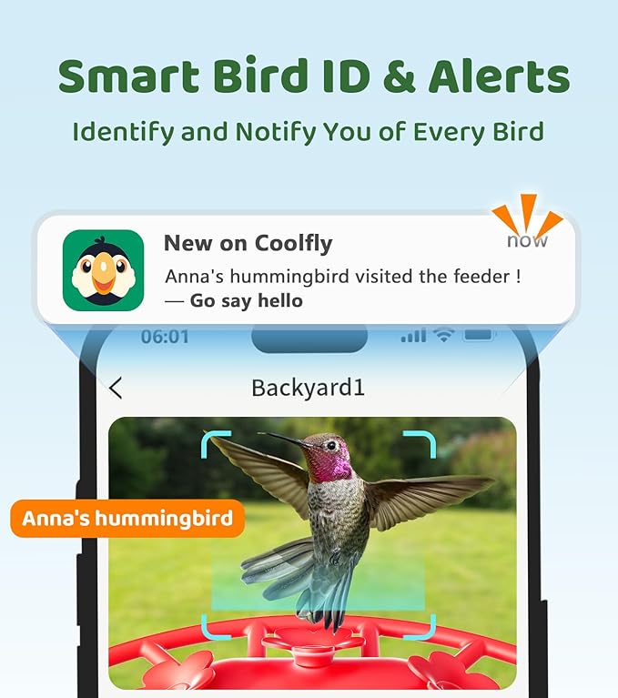 HIXX Smart Hummingbird Feeder with Camera Solar Powered with CoolBirdie Collectible, Ant Moat& Bee Proof, Easy Clean, Includes Limited Edition Plush Bird Toy, for Hummingbird Lover&Family