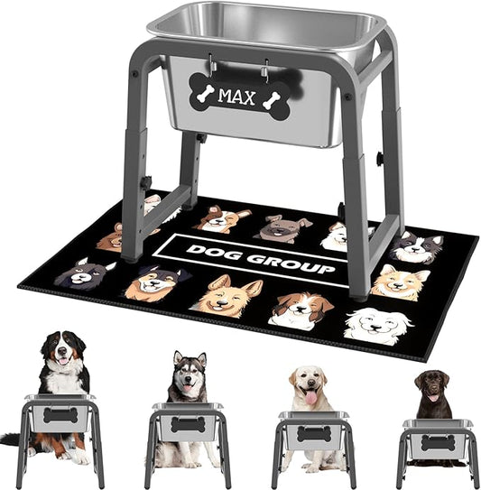 1.85 Gallon Elevated Dog Water Bowl, Height Adjustable (11–17'') Raised Stainless Steel Bowl with Spill-Proof Mat & Sturdy Metal Stand, Tip-Proof, Easy to Clean, Indoor & Outdoor Use
