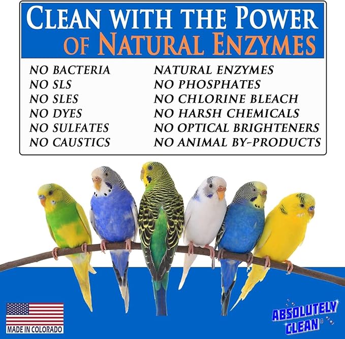 Absolutely Clean Amazing Bird Cage Cleaner and Deodorizer - Just Spray/Wipe - Safely & Easily Removes Bird Messes Quickly and Easily - Made in The US - Fragrance Free - (128oz Pack of 4)