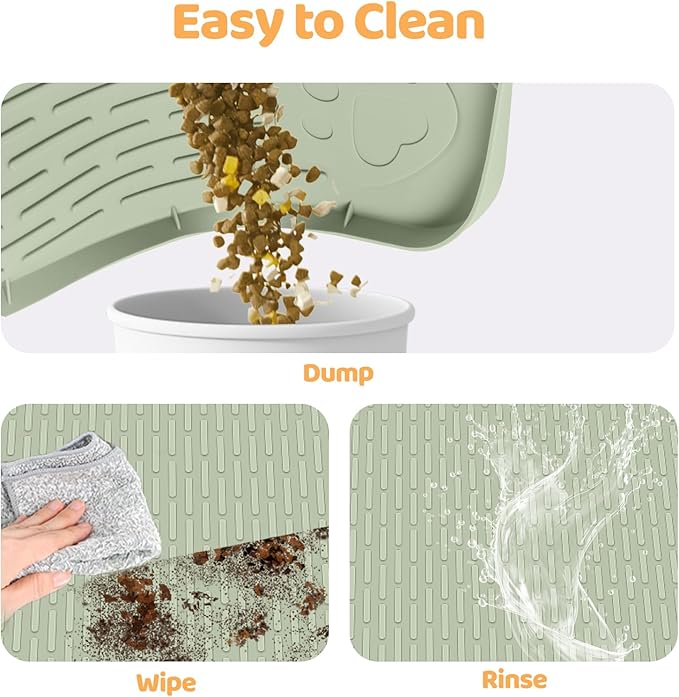 Cat Food Mat, 34" x 22" Large Silicone Pet Feeding Mat for Food and Water Bowls Non-Slip, Easy to Clean (Light Green)