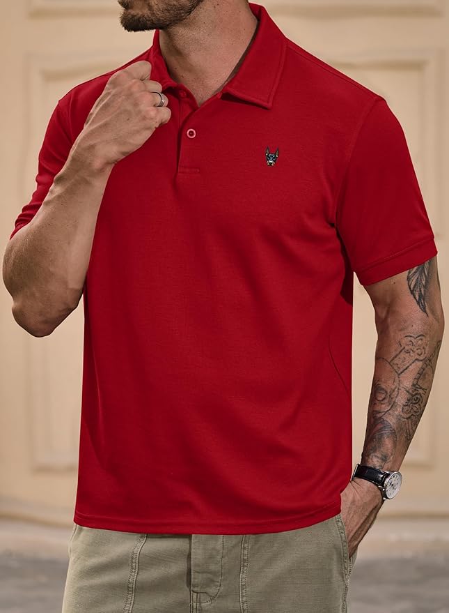 Men Embroidered Doberman Polo Casual Short Sleeve Plain Collar Shirt (S-XXL)