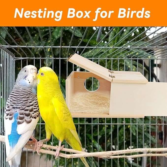 PINVNBY Wooden Bird Nesting Box with Transparent Visual Window,Parakeet Nest Breeding Box with Detachable Board Acrylic Cockatiel House for Budgie Lovebird Conure Parrot (L)