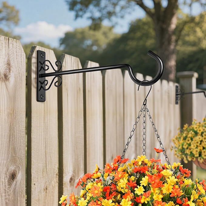 BOLITE Plant Hangers, 12 Inch Hanging Plant Brackets Outdoor or Indoor, Wall Hooks for Hanging Hummingbird Feeders, Bird Feeders, Planters, Lanterns, Wind Chimes, String Lights, 2 Pack, Black