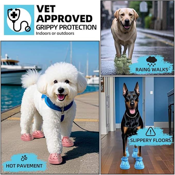 JZXOIVA Dog Shoes for Hot Pavement, Dog Booties for Large Dogs, Breathable Dog Boots & Paw Protectors, Adjustable Non-Slip Dog Rain Booties, Waterproof Pets Sandals for Beach Pink Size 7