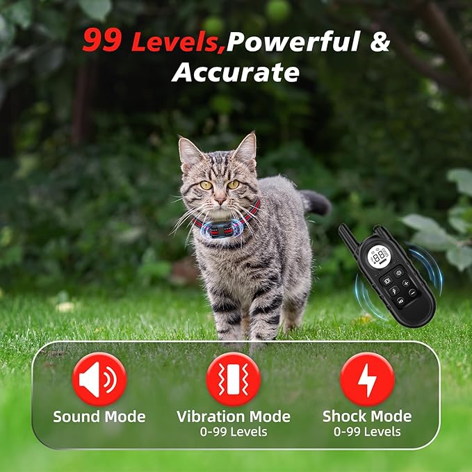 Tiniest Cat Shock Collar, Lightest Cat Training Collar with Remote for Small Cats 5-15lbs & Medium Large Cats/Puppies, Waterproof, Rechargeable, 1300ft Range（Red）