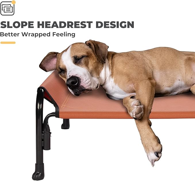 Veehoo Elevated Dog Bed, Outdoor Raised Dog Cots Bed for Medium Dogs, Cooling Camping Elevated Pet Bed with Slope Headrest for Indoor and Outdoor, Washable Breathable, Medium, Red, CWC2204