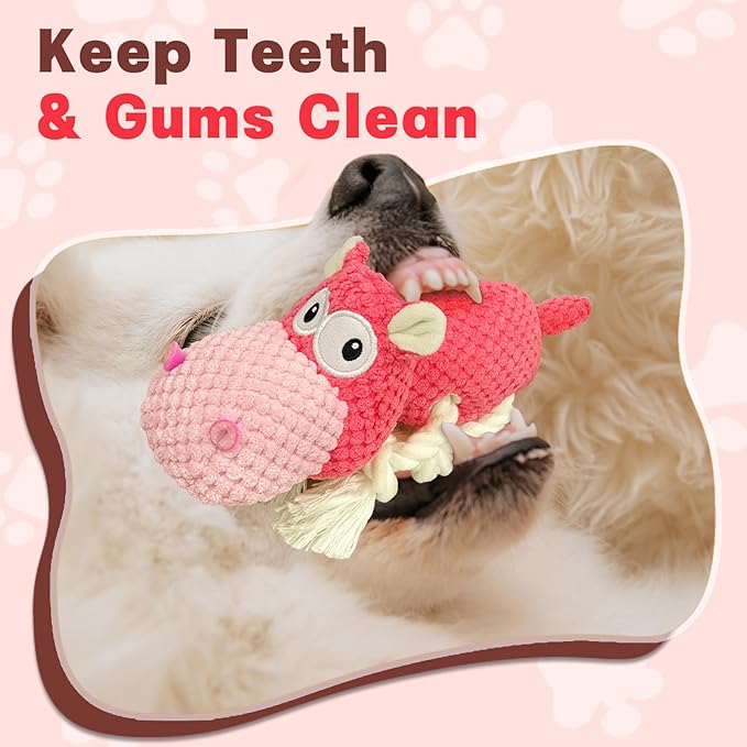 Squeaky Dog Toy - Plush Interactive Chew Toy for Large, Medium and Small Dogs, Keeps Them Busy (Pink, Medium)