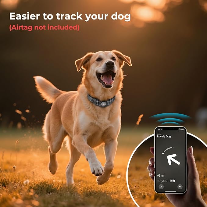 2025 Upgrade Airtag Dog Collar, Reflective Dog Collar with Airtag Holder, IP68 Waterproof| Metal Buckle| Ultra-Durable| Comfortable Padded, GPS Dog Collars for Medium Large Dogs (Black,M)
