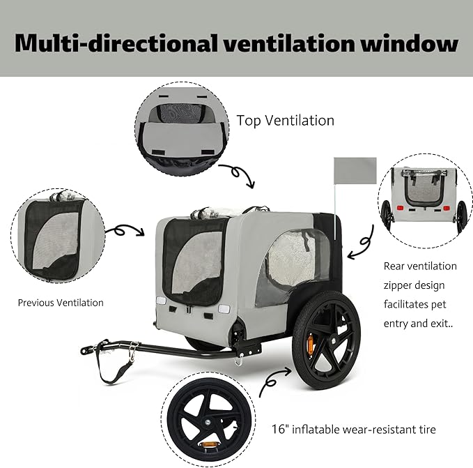 Pet Bike Trailer for Dogs, 88LBS Capacity Dog Bicycle Trailer with 20" Pneumatic Rubber Wheels, Multi-Directional Ventilation, Waterproof Cover, Perfect for Cycling with Pets