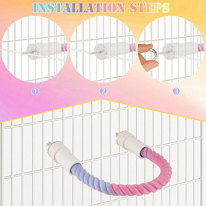 3Pcs Rope Perches for Bird Cages, Bendable Climbing Rope Cage Accessory Toy, Perfect for Parrots Cockatiels & Budgies, BirdToys, Swings & Ladders for Medium Birds