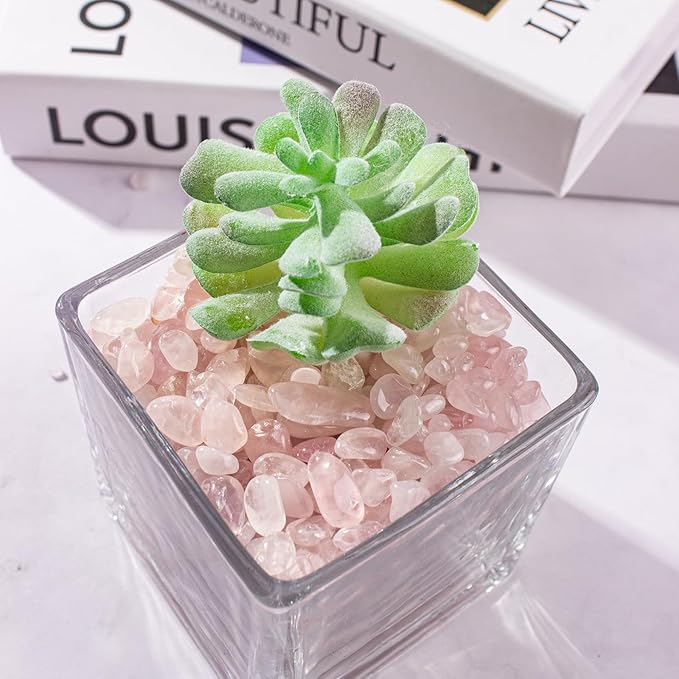 3 Lb Rosy Pink Stones Aquarium Gravel Rocks, Tumbled Chips Crushed Crystal Quartz Healing Stones for Garden|Vase Filler|Fish Turtle Tank Decorations