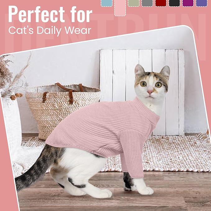 DENTRUN Sphynx Hairless Cats Shirt Pullover Kitten T-Shirts, Breathable Cat Wear Turtleneck Sweater Adorable Cat's Clothes Vest Pajamas Jumpsuit