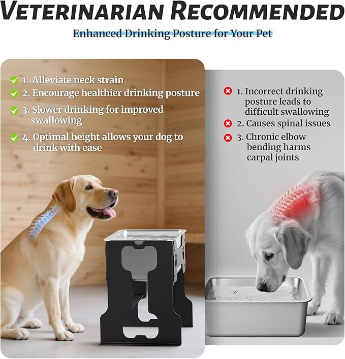 2.4 Gallon Elevated Large Dog Water Bowl with Full Metal Stand, 14.2" Raised Stainless Steel Bowl for Large Breed, Dog Feeding Station for Relief Joint Pressure, Easy to Clean, Indoor & Outdoor Uses