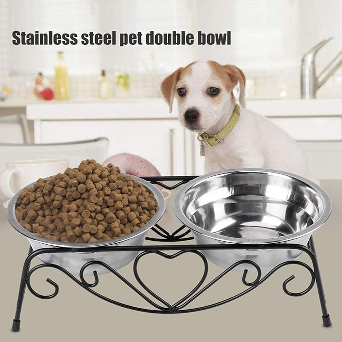 Double Dog Bowls Elevated, 26×14×8.5cm Elevated Dog Bowls with Stand, Stainless Steel Raised Dogs Bowl for Small Medium Dogs, Cats, Puppies