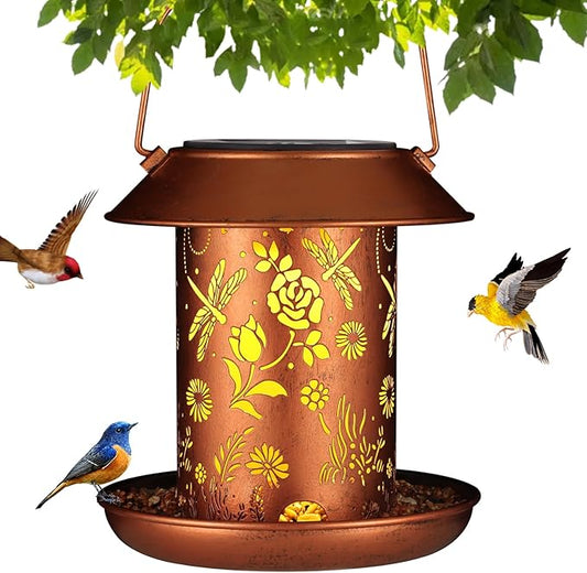 Solar Bird Feeder for Outdoors Dragonfly Solar Lanterns Metal Waterproof Outside Wild Bird Feeders Birthday Gifts for Women Mom Grandma Outdoor Hanging Garden Decor Lights for Yard, Patio,