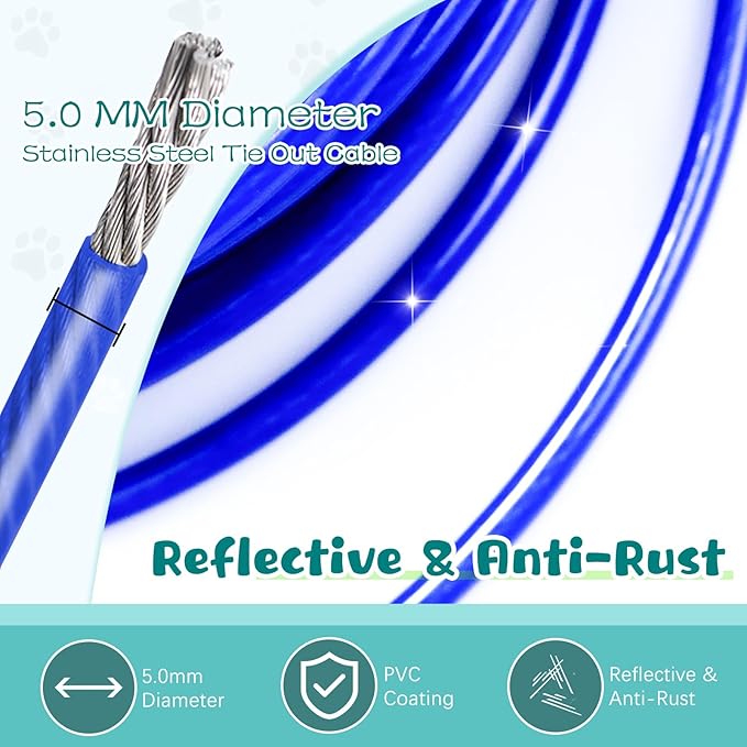 Tie Out Cable for Yards - 10FT Heavy Duty, Chew Proof for Large Dogs Up to 125lbs, Durable for Camping or Yard