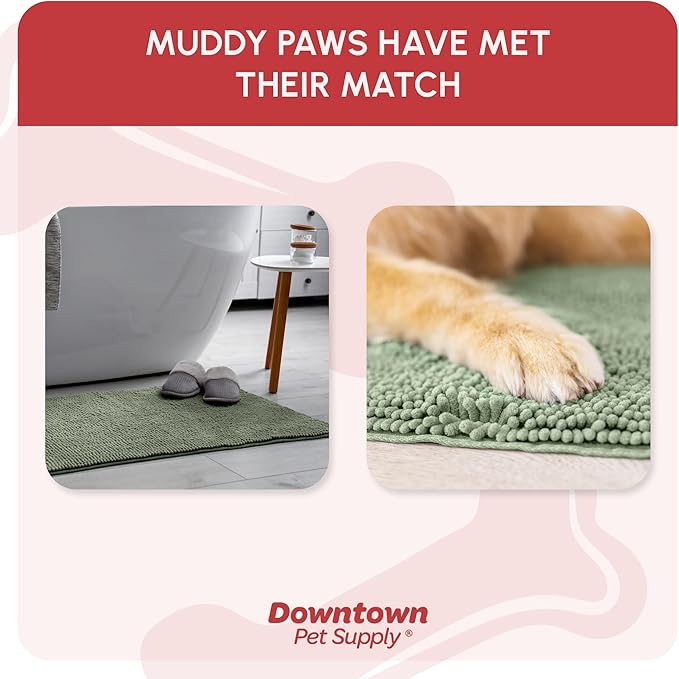My Doggy Place Microfiber Dog Mat for Muddy Paws, 36" x 26" Sage - Absorbent and Quick-Drying Dog Paw Cleaning Mat, Washer and Dryer Safe - Non-Slip Rubber Backed Dog Floor Mat, Large