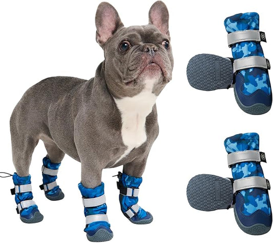 Spark Paws Dog Shoes, Waterproof Dog Boots for Medium to Large Dogs, Non Slip, Breathable Dog Booties and Paw Protectors - 4PCS Doggie Hiking Boots with Reflective Straps, Blue Camo, Size 1