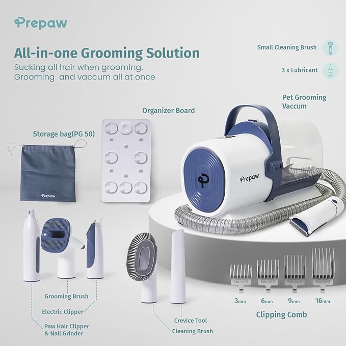 Premium Pet Grooming Kit with Vacuum, 11000Pa Suction Power, 2.5L Dust Cup, 7 Grooming Tools, Cordless Paw Trimmer, Nail Grinder, Large Capacity Dust Cup, Whisper Operation, USA Design