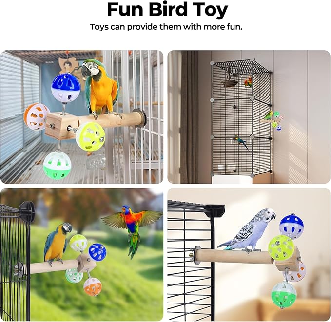 Bird Stand Perch Toy with Rotating Balls, Bird Toys for Parakeets, Ideal for Parakeets, Cockatiels & Lovebirds (NOT for Too Small BIRDCAGES - Avoid Unwanted Returns)(1PCS)