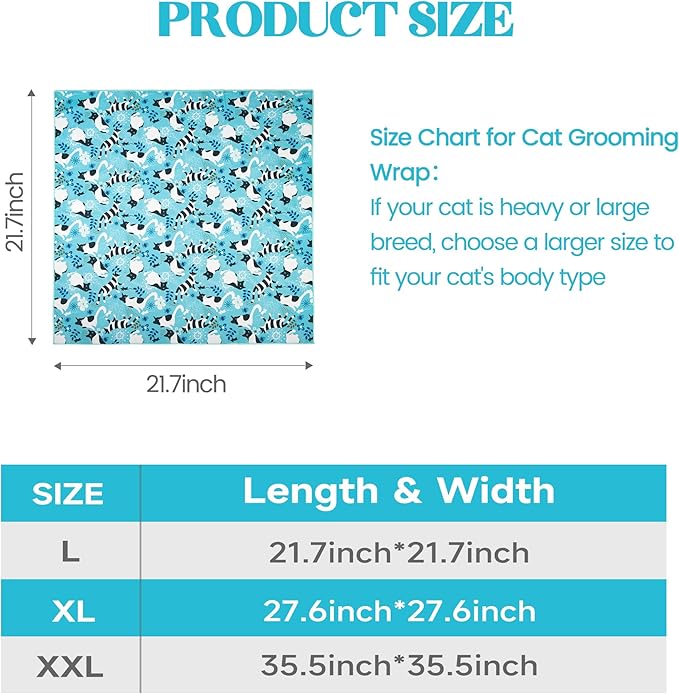 21.7" Cat Grooming Wrap, Cat Wrap for Cutting Nails, Anti-Scratch, Anti-Escape Calming Packaging, Cat Swaddle Wrap for Kittens, Large