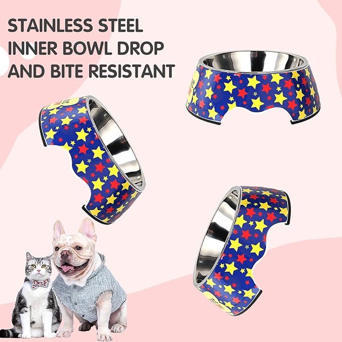 Pet Cats Dog Bowls - Non Slip Skid Proof Cartoon Pattern Heavy Duty Pet Cats Dog Food Water Bowls for Feeding Small Dogs Puppies Cats Kittens - Cartoon Stars-S