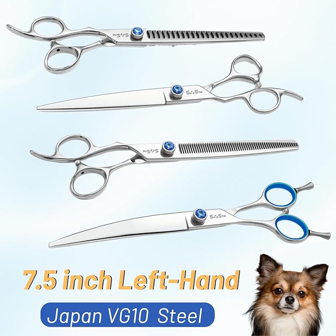 7.5" Left Handed Dog Grooming Scissors Chunker, Blending Shears with 24 Fishbone Teeth, VG10 Steel Texturizing Thinning Shear for Dog Grooming Professional, Ergonomic Trimming Scissors for Pet Groomer