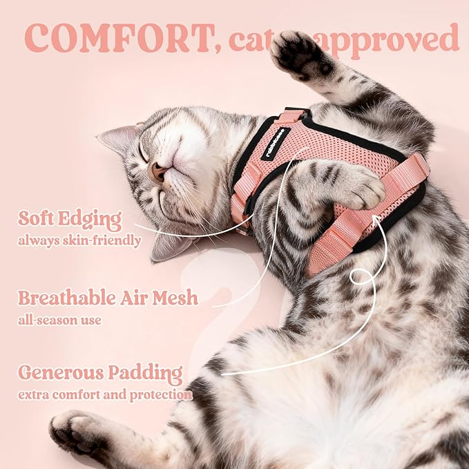 rabbitgoo Cat Harness and Leash for Walking, Escape Proof Soft Adjustable Vest Harnesses for Cats, Easy Control Breathable Reflective Strips Jacket, Light Salmon Pink, M