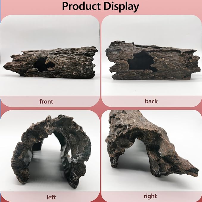 Tfwadmx Bearded Dragon Hide, 13.5" Large Reptile Hideout, Resin Simulated Hollow Log for Aquarium, Betta Fish Hideout, Reptile Tank Accessories for Corn Snakes, Young Ball Pythons, Geckos, Axolotls