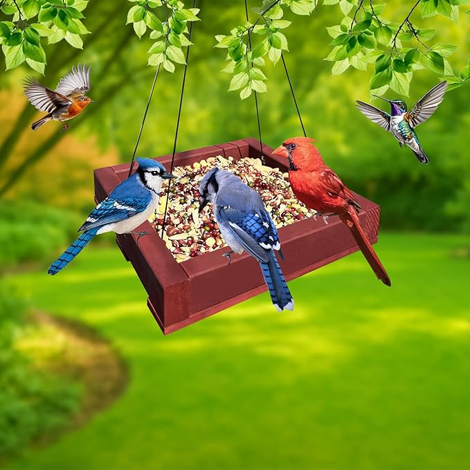 Platform feeders,Wooden Hanging Bird Feeder,Seed Feeder,Bird feeders for Outdoors,Wildlife Birds Feeders