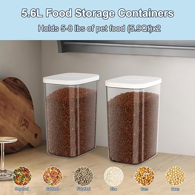 5-8 Lbs/6Qt Airtight Dog Cat Food Storage Container and Pet Storage Bin BPA-Free, PET Clear Stackable Dog Treat Containers Measuring Scoop Suitable for Dogs Food, Cats Food and Other Dry-1Pack