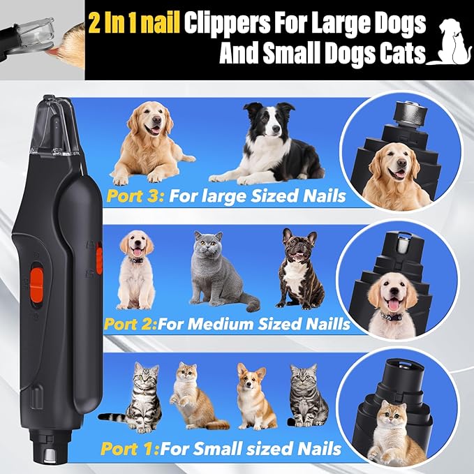 2 in 1 Dog Nail Clippers and Grinder with Lights & Cat Nail Clipper for Large Medium Small Dogs Cats Nail Trimmers USB Rechargeable with 2 LED Lights Dog Claw Care for Non-Black Nails