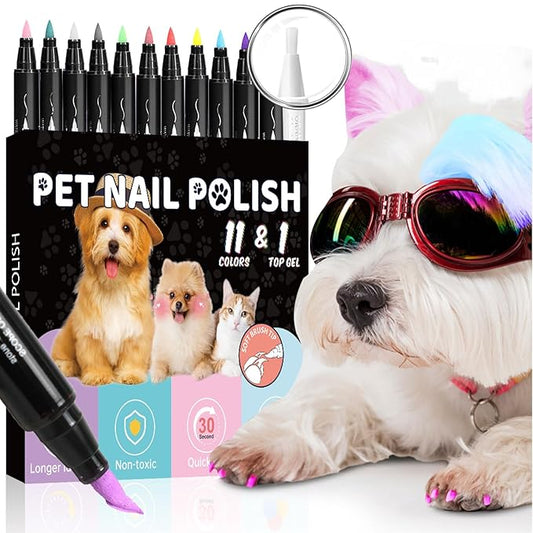 Dog Nail Polish，Gel Top Coat, 11 Colors Nail Polish Pens Quick Dry And 1 TOP Gel Pen Set, Non Toxic Dog Accessories,DIY Dogs Puppy Nails,Quick Dry, Long Lasting