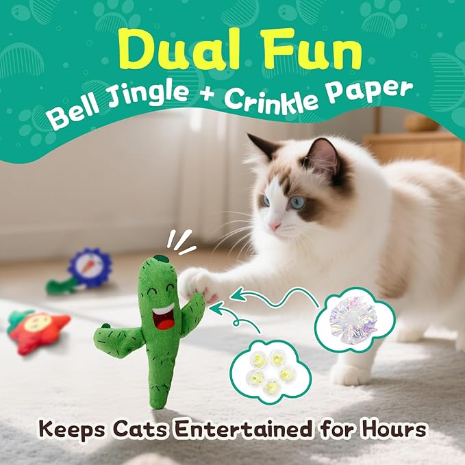 Catnip Toys for Indoor Cats - 3 Pack Kitten Toys with Bell & Crinkle Paper, Soft Plush Cat Kicker & Chew Toy for Bored Cats