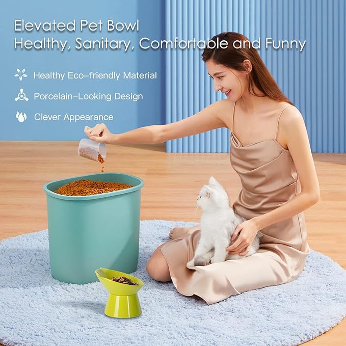 Detachable Elevated Cat Bowls, 15° Tilted Raised Cat Food Bowl Anti-Vomiting,Whisker Friendly, Adjustable Pet Dishes for Protecting Spine, cat Bowls for Indoor Cats Adult Kitten