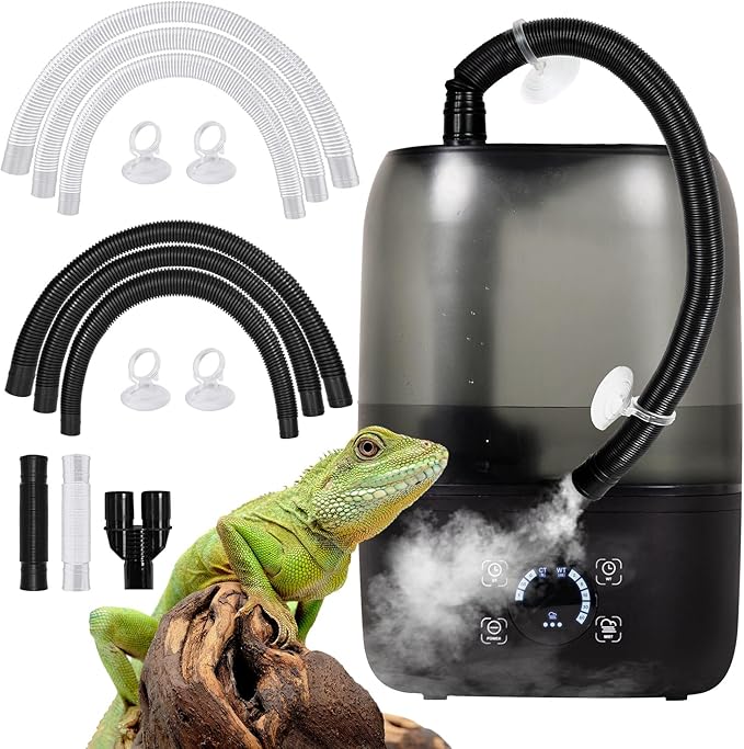 OIIBO Reptile Fogger Humidifier with Timing, 4L Large Digital Reptile Fogger Terrarium Humidifiers with Double Extension Tube Automatic Reptile Misting System