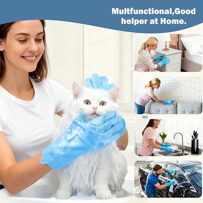 pte Grooming Gloves: Bite-Resistant Pet Bathing Glove with Anti-Slip Particles, Wet and Dry use, Safe for All Ages. Great as Dog Brush Glove and Cat Gloves for Grooming