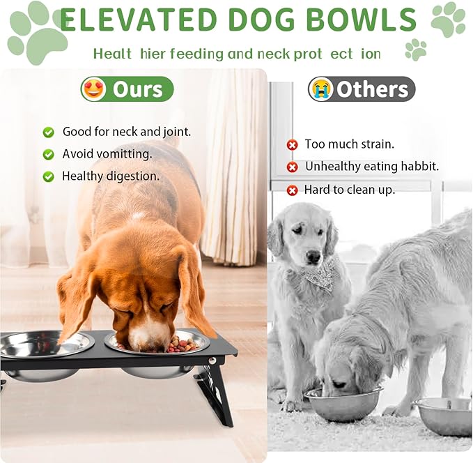 Elevated Dog Bowls,Raised Small Dogs Bowl Stand with Stainless Steel Food Water Bowls,Foldable Pet Feeder Station for Cats Puppies(Height 3.4'')