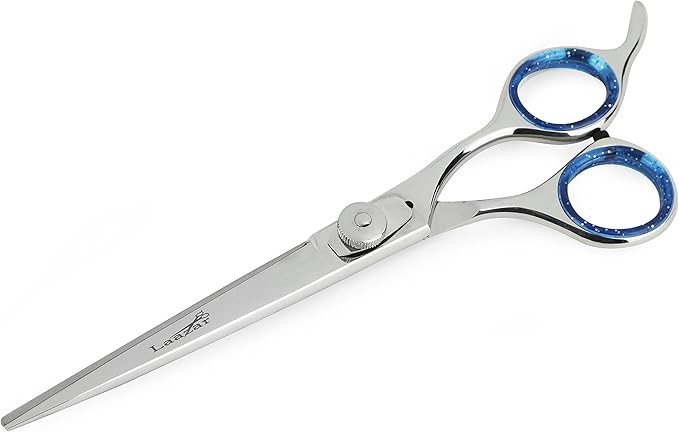 Laazar Pro Pet Grooming Scissors, Premium Steel Dog Grooming Shears with Blue Handles, Long-Lasting Sharp Blades (Straight, 7 Inches)