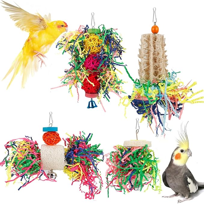Foraging Toys Parakeet Chewing Hanging Toy Shredded Paper Bird Cage Accessories for Conure Cockatiel Budgies Lovebird Parrotlet